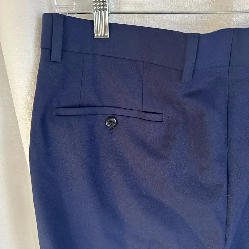 Giles & Jasper Navy Blue Wool Dress Pants, Men's 34W NWOT Raw Hem,